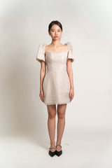 Custom White Beige Parisian Mini Dress with Detachable Filipiniana Sleeves