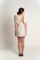 Custom White Beige Parisian Mini Dress with Detachable Filipiniana Sleeves