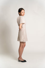 Custom White Beige Parisian Mini Dress with Detachable Filipiniana Sleeves