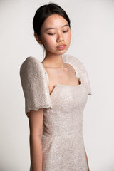 Custom White Beige Parisian Mini Dress with Detachable Filipiniana Sleeves