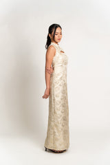 Custom Sleeveless Neck Cutout Cheongsam Maxi Dress