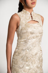 Custom Sleeveless Neck Cutout Cheongsam Maxi Dress