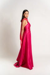 One Shoulder Gown with Scarf Detail