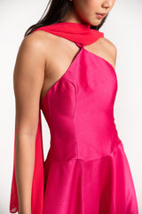 One Shoulder Gown with Scarf Detail