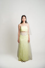 Two Piece Tulle Sleeve Top and Lace Chiffon Skirt Set