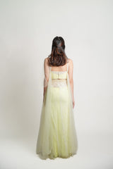 Two Piece Tulle Sleeve Top and Lace Chiffon Skirt Set