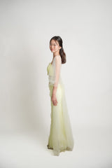 Two Piece Tulle Sleeve Top and Lace Chiffon Skirt Set