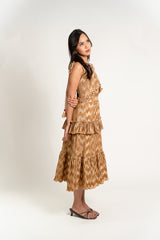 Pleated Tassle Strap Midi Dress