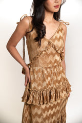 Pleated Tassle Strap Midi Dress