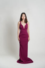 Ruched Cutout Neckline Maxi Dress