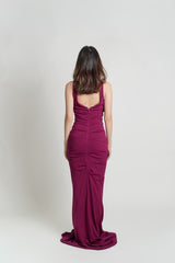 Ruched Cutout Neckline Maxi Dress