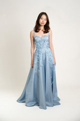 Strapless Long Gown with Floral Applique