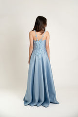 Strapless Long Gown with Floral Applique