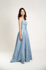 Strapless Long Gown with Floral Applique