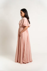Ruffled Sleeve V-Neck Gown