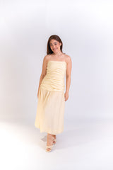 Ruched Drop Waist Midi Dress