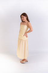Ruched Drop Waist Midi Dress