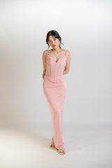 Sheer Corset Top and Satin Skirt Set