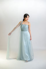 Custom Strapless Tulle Gown with Train