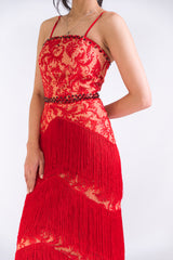 Custom Embroidered Detail Fringe Gown