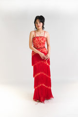 Custom Embroidered Detail Fringe Gown