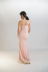 Custom 3D Flower Strapless Lace Gown