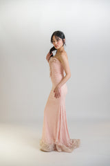 Custom 3D Flower Strapless Lace Gown