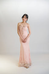 Custom 3D Flower Strapless Lace Gown