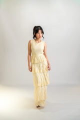 Backless Lace Ruffle Sleeveless Gown