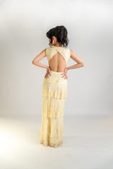 Backless Lace Ruffle Sleeveless Gown