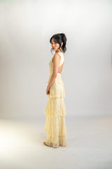 Backless Lace Ruffle Sleeveless Gown