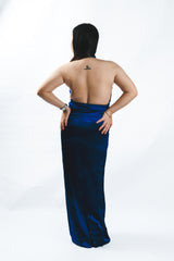 High Neck Midnight Backless Silk Gown