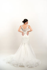 V-Neck Embellished Mermaid Wedding Gown