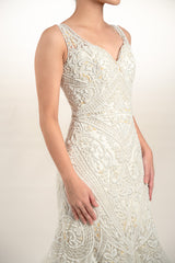 V-Neck Embellished Mermaid Wedding Gown