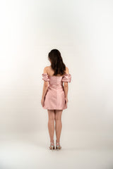 Custom Off Shoulder Ruched Sleeve Pearl Mini Dress