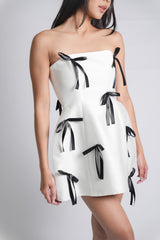 Custom Black Bow Satin Mini Dress with Filipiniana Sleeves