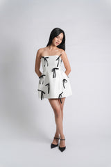 Custom Black Bow Satin Mini Dress with Filipiniana Sleeves