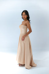 Beaded High Low Gown with Pockets