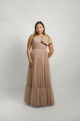 Nude One Shoulder Ribbon Gown