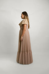 Nude One Shoulder Ribbon Gown