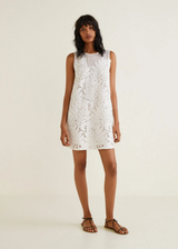 Mango White Floral Print Guipure Applique Dress