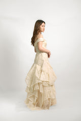 Custom Pina Off Shoulder Ruffle Wedding Gown