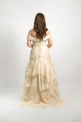 Custom Pina Off Shoulder Ruffle Wedding Gown