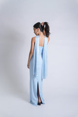 Custom Asymmetric Relaxed Drape Maxi Dress with Shawl