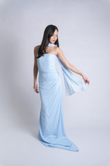 Custom Asymmetric Relaxed Drape Maxi Dress with Shawl
