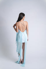 One Shoulder Drape Pearl Strapl Mini Dress