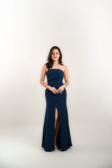 Bustier Gown with Pleating and High Slit