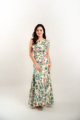Custom One Shoulder Tropical Print Flower Gown