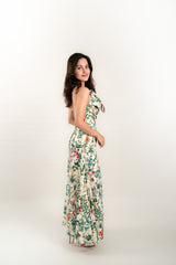 Custom One Shoulder Tropical Print Flower Gown