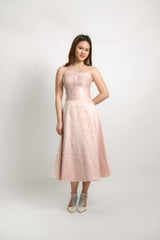 Custom Strapless Midi Dress with Pearl Emebellishments
